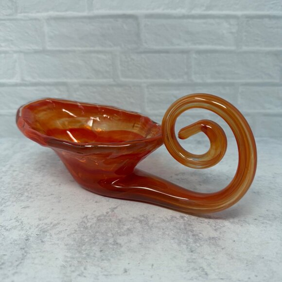 Vintage Sooner Glass Art Glass Cornucopia Vase Candy Bowl Dish Orange Autumn - Picture 1 of 7